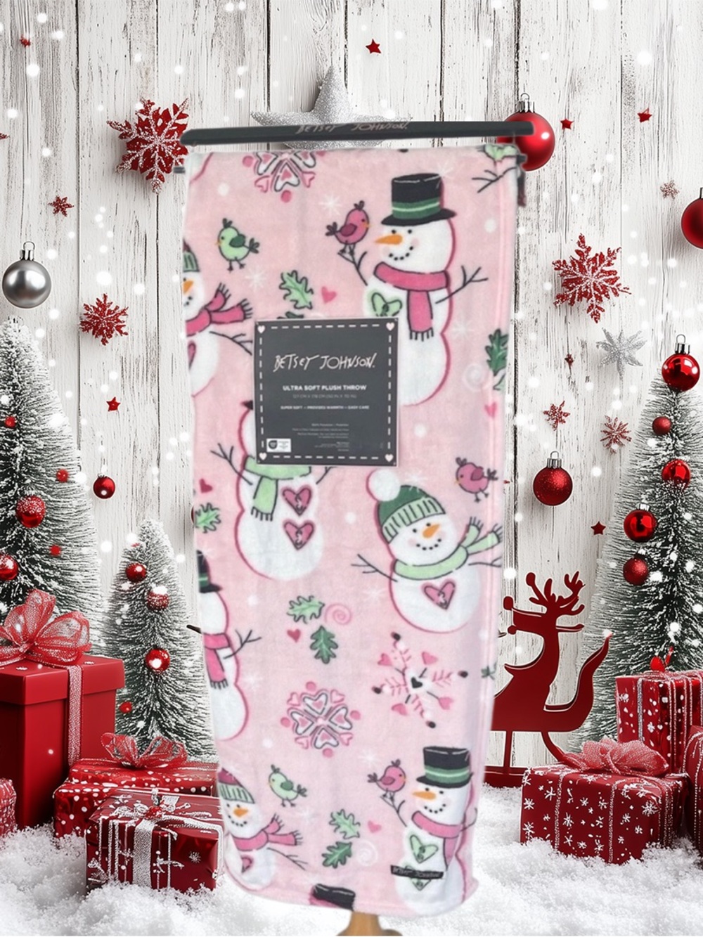 🆕🎄💋BETSEY JOHNSON💋OVERSIZED ULTRA SOFT PLUSH SNOWMAN ⛄️ THROW /BLANKET